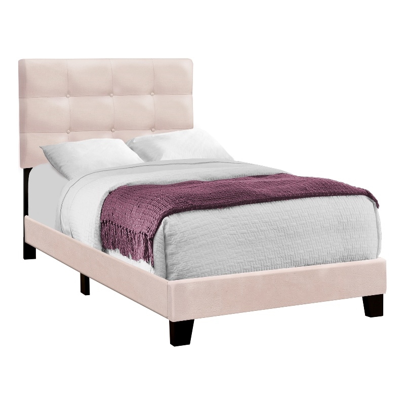 Pemberly Row Twin Tufted Platform Bed Frame in Pink Velvet 80.25
