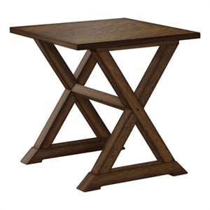 Pemberly Row 24&quot Square Accent Table with Trestle Base in Walnut Brown