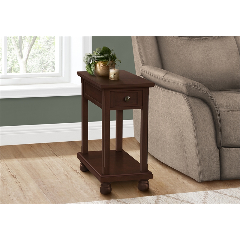 Pemberly Row Narrow Accent Table with Drawer and Shelf in Espresso Brown