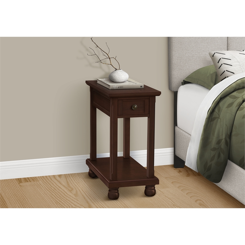 Pemberly Row Narrow Accent Table with Drawer and Shelf in Espresso Brown
