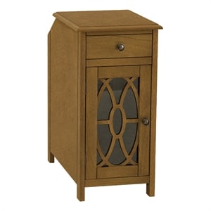Pemberly Row 24&quot Accent Table with Drawer and Glass Cabinet in Taupe Brown
