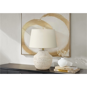 Pemberly Row 20&quot Concrete Stone Table Lamp with Tapered Drum Shade in Cream