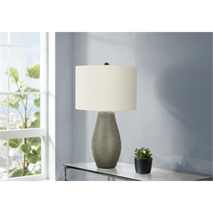 Pemberly Row 24&quot Boho Resin Table Lamp with Drum Shade in Gray/Ivory