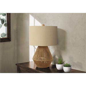 Pemberly Row 22&quot Rope Rattan Table Lamp with Drum Shade in Light Brown/Beige
