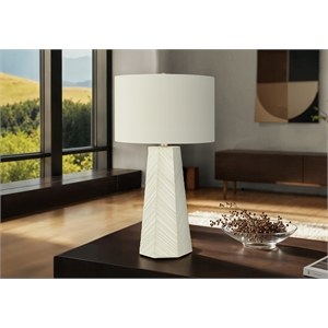 Pemberly Row 29&quot Art-Deco Ceramic Table Lamp with Drum Shade in Ivory