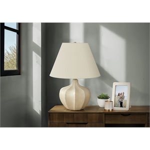 Pemberly Row 21&quot Gourd-Shaped Resin Table Lamp with Ivory Shade in Cream