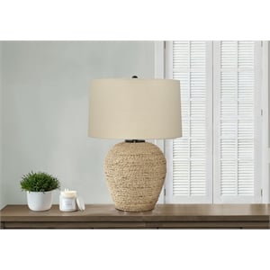 Pemberly Row 25&quot Rattan Ginger Jar Table Lamp with Beige Drum Shade