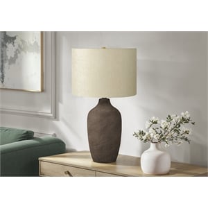 Pemberly Row 27&quot Textured Gray Ceramic Table Lamp with Beige Linen Shade