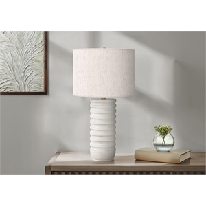 Pemberly Row 28&quot Cream Resin Cylinder Table Lamp with Ivory Linen Shade