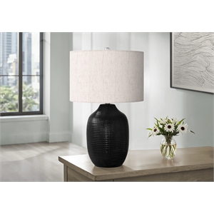 Pemberly Row 26&quot Black Ceramic Ginger Jar Table Lamp with Ivory Shade