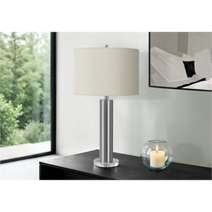 Pemberly Row 28&quot Nickel Metal Cylinder Table Lamp with Ivory Drum Shade