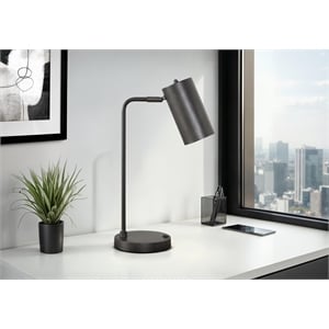 Pemberly Row 18&quot Gray Metal Task Table Lamp with USB Port and Gray Shade