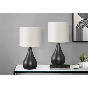 Pemberly Row Set of 2 18&quot Black Metal Teardrop Table Lamps with Ivory Shade