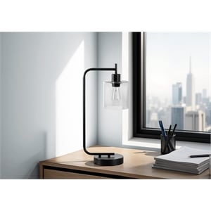 Pemberly Row 20&quot Industrial Black Metal Table Lamp with USB Port