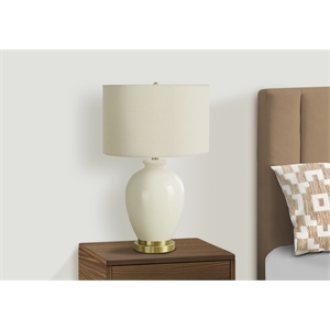 Pemberly Row 26&quot Cream Ceramic Vase Table Lamp with Gold Foot and Ivory Shade