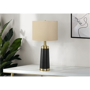 Pemberly Row 28&quot Black Metal Table Lamp with Gold Accents and Beige Shade