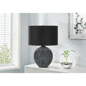 Pemberly Row 23&quot Textured Black Ceramic Table Lamp with Black Fabric Shade