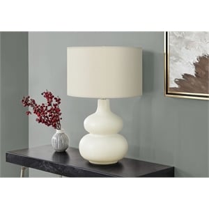 Pemberly Row 25&quot Cream Ceramic Stacked Round Table Lamp with Ivory Shade