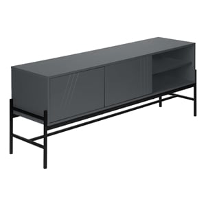 Pemberly Row 60&quot Gray Laminate TV Stand with Cabinet and Black Metal Frame