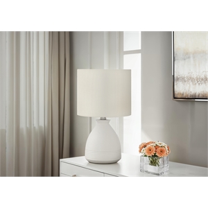 Pemberly Row 17&quot Cream Ceramic Beehive Table Lamp with Ivory Drum Shade