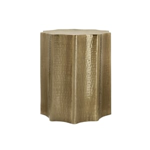 Pemberly Row 22&quot Gold Metal Scalloped Hammered Drum Accent Table