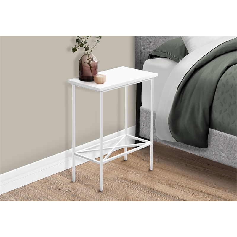 Pemberly Row 2-Tier White Laminate Accent Table with Black Metal X-Shelf