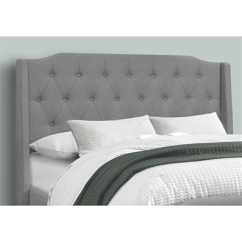 Pemberly Row Queen Upholstered Bed Frame with Button Tufted Wingback in Gray