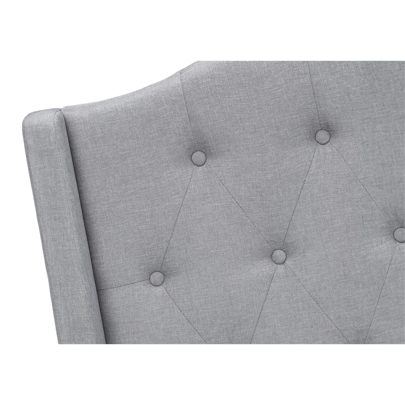 Pemberly Row Queen Upholstered Bed Frame with Button Tufted Wingback in Gray
