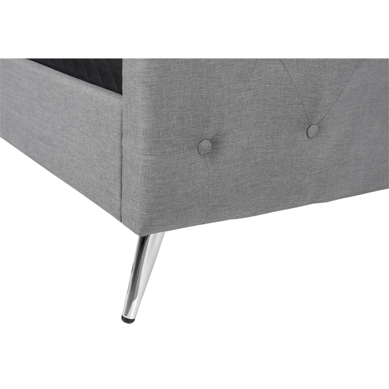 Pemberly Row Queen Upholstered Bed Frame with Button Tufted Wingback in Gray