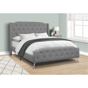 Pemberly Row Queen Upholstered Bed Frame with Button Tufted Wingback in Gray