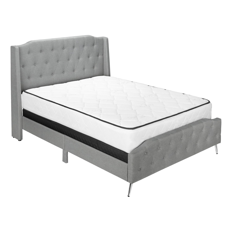 Pemberly Row Queen Upholstered Bed Frame with Button Tufted Wingback in Gray