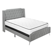 Pemberly Row Queen Upholstered Bed Frame with Button Tufted Wingback in Gray