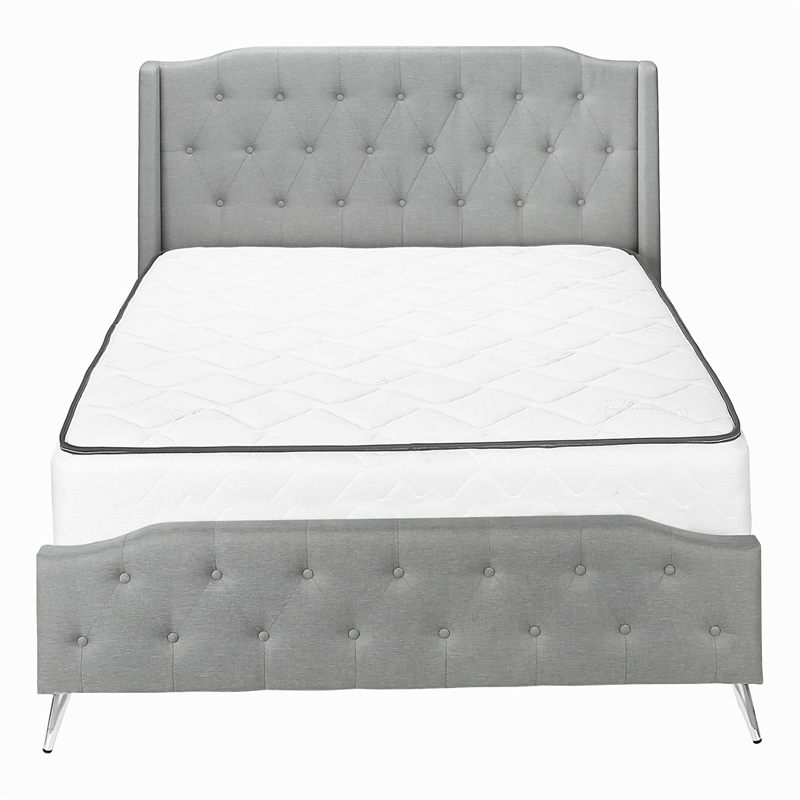 Pemberly Row Queen Upholstered Bed Frame with Button Tufted Wingback in Gray