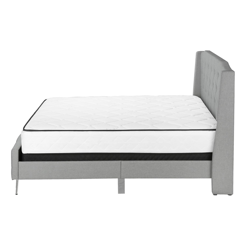 Pemberly Row Queen Upholstered Bed Frame with Button Tufted Wingback in Gray