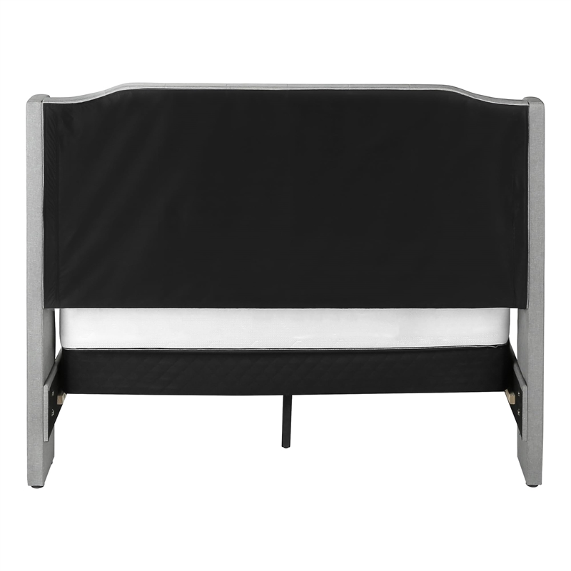 Pemberly Row Queen Upholstered Bed Frame with Button Tufted Wingback in Gray
