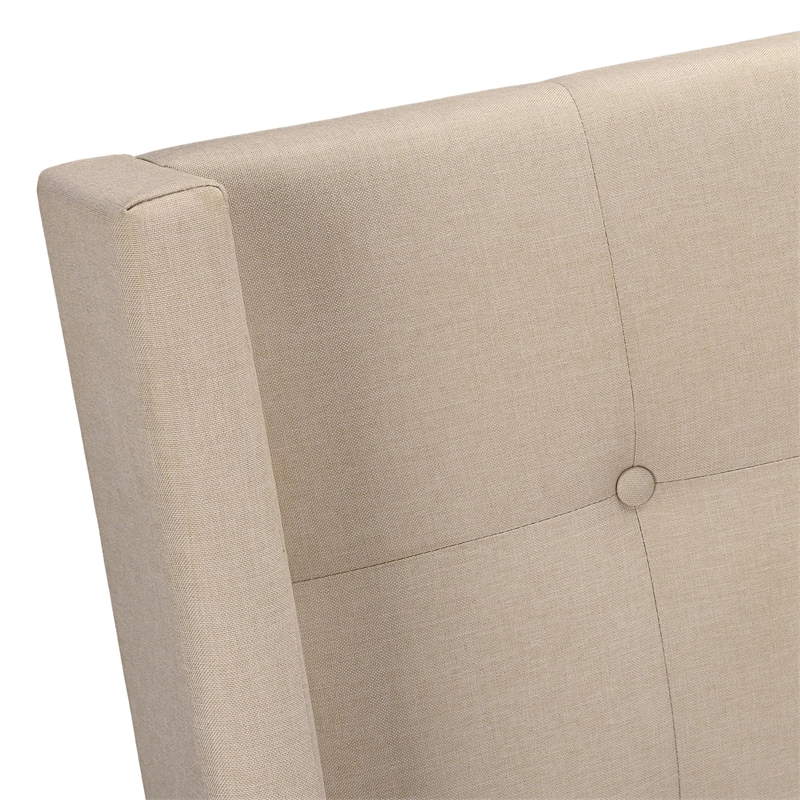 Pemberly Row Queen Upholstered Bed Frame with Button Tufted Wingback in Beige