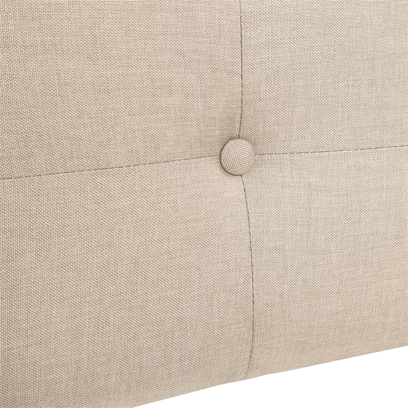Pemberly Row Queen Upholstered Bed Frame with Button Tufted Wingback in Beige