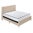 Pemberly Row Queen Upholstered Bed Frame with Button Tufted Wingback in Beige