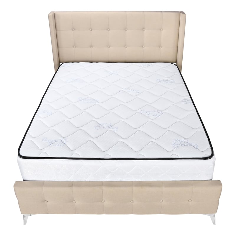 Pemberly Row Queen Upholstered Bed Frame with Button Tufted Wingback in Beige
