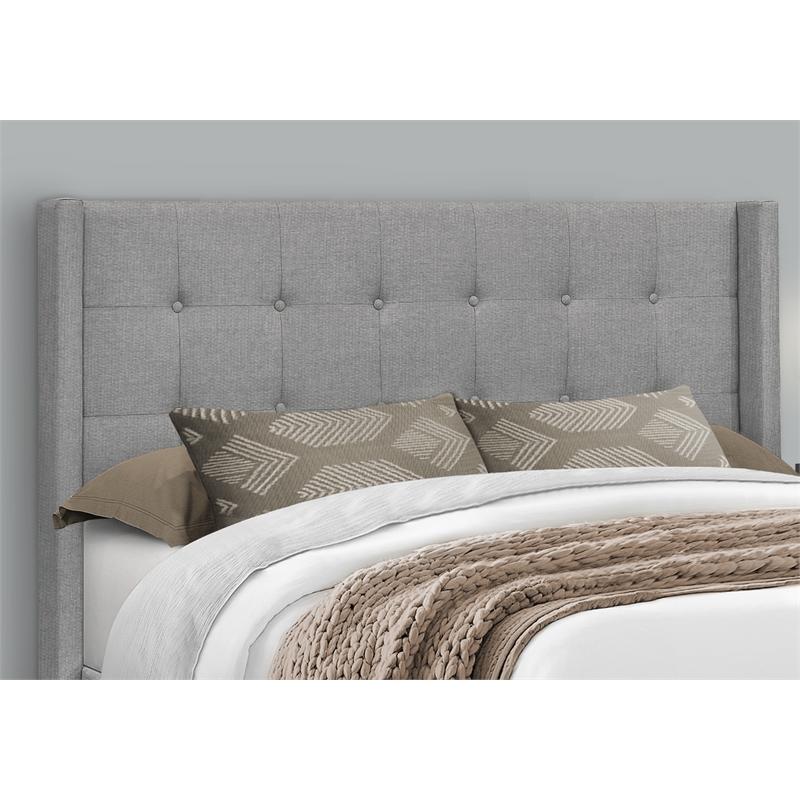 Pemberly Row Queen Upholstered Bed with Curved Footboard in Gray Linen Look