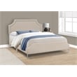 Pemberly Row Queen Upholstered Bed with Chrome Nailhead Trim in Beige