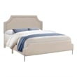 Pemberly Row Queen Upholstered Bed with Chrome Nailhead Trim in Beige