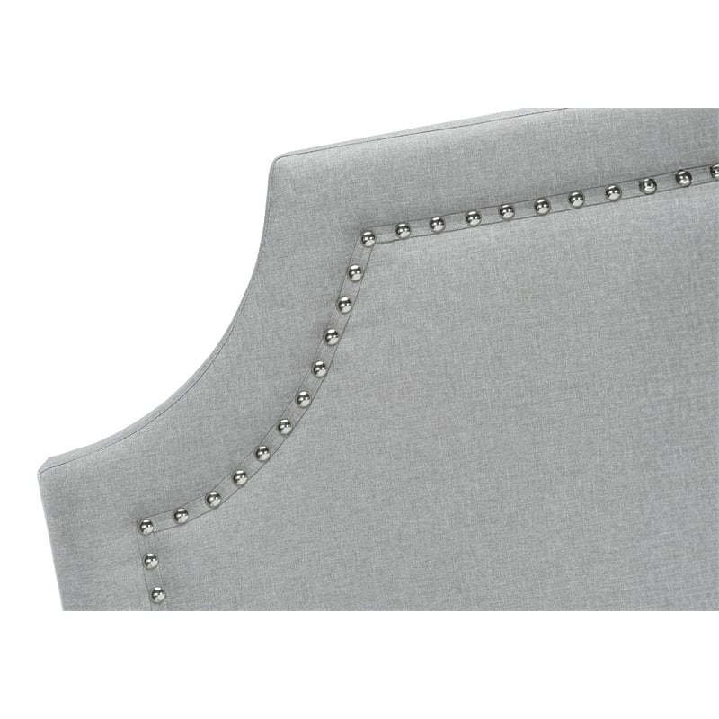 Pemberly Row Queen Upholstered Bed with Chrome Nailhead Trim in Gray