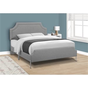 Pemberly Row Queen Upholstered Bed with Chrome Nailhead Trim in Gray