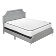 Pemberly Row Queen Upholstered Bed with Chrome Nailhead Trim in Gray