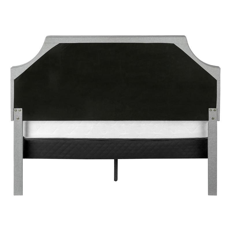 Pemberly Row Queen Upholstered Bed with Chrome Nailhead Trim in Gray