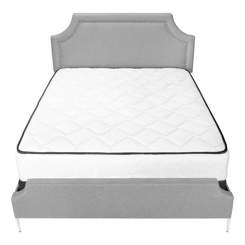 Pemberly Row Queen Upholstered Bed with Chrome Nailhead Trim in Gray