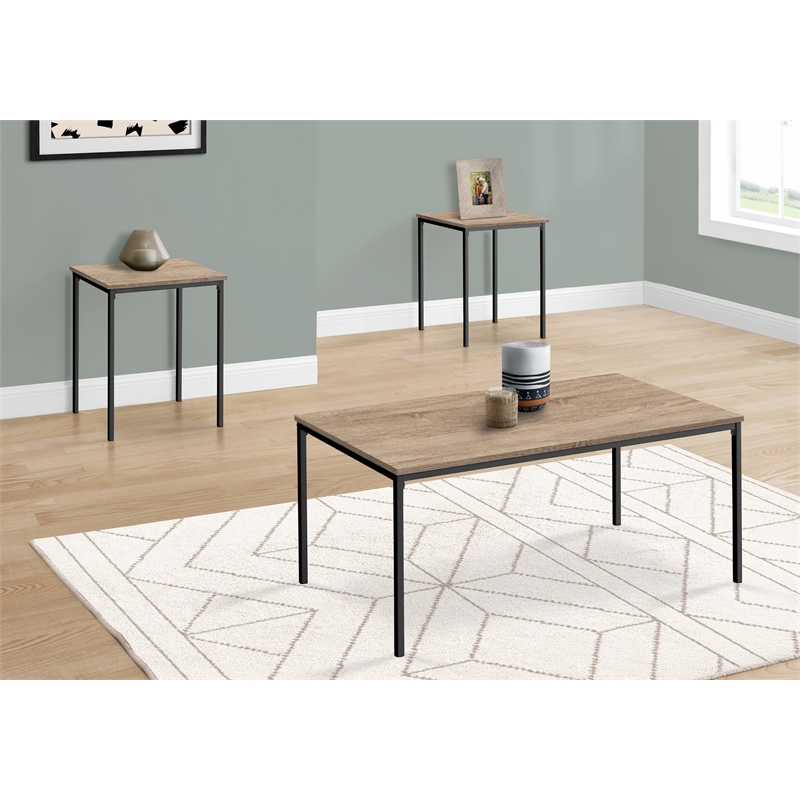 Pemberly Row 3-Piece Coffee and End Table Set in Dark Taupe with Metal Frame