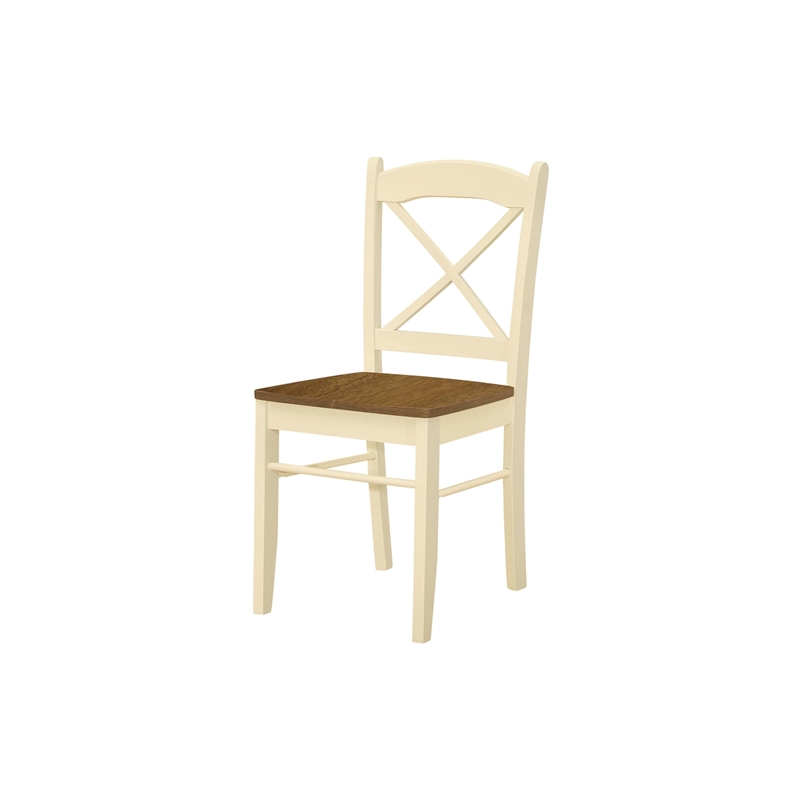 Pemberly Row Set of 2 Cross Back Dining Chairs in Oak and Cream