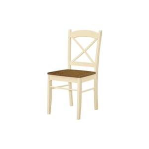 Pemberly Row Set of 2 Cross Back Dining Chairs in Oak and Cream
